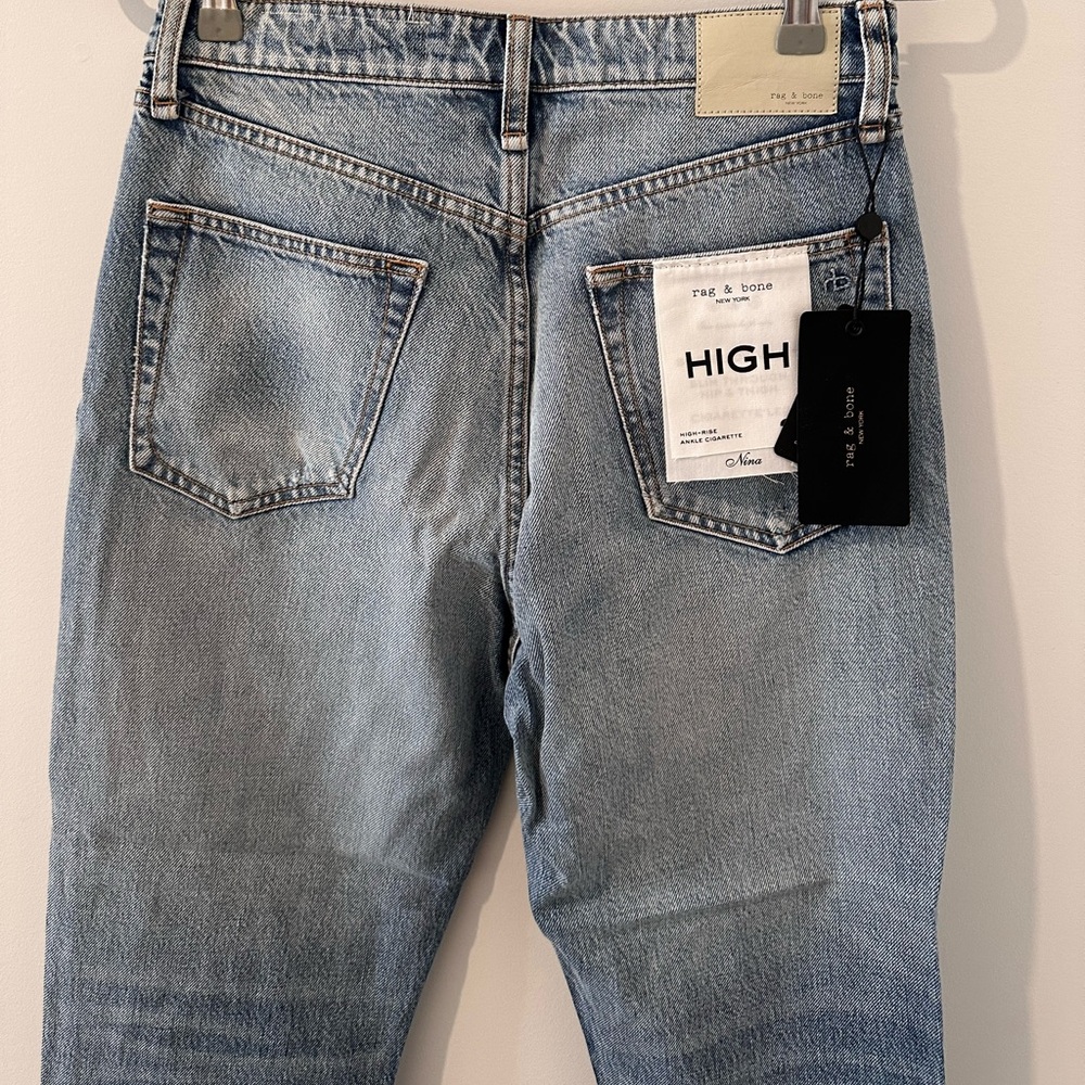 rag & bone high rise distressed straight leg blue jeans size 28